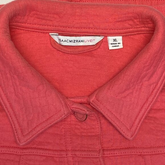 Isaac Mizrahi Live Coral Quilted Lightweight Bomber Jacket XL Short Button Coat - Picture 10 of 11